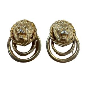 Gold Lion Head Vintage Clip On Earrings